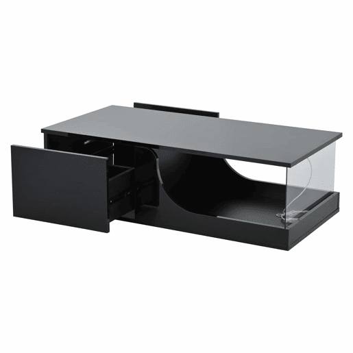Mesa de centro 100 x 50 x 30 cm - Sofá com 2 gavetas, mesa de sala com LED e vidro temperado - Preto