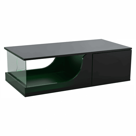 Mesa de centro 100 x 50 x 30 cm - Sofá com 2 gavetas, mesa de sala com LED e vidro temperado - Preto