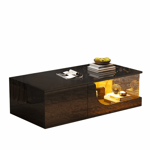Mesa de centro 100 x 50 x 30 cm - Sofá com 2 gavetas, mesa de sala com LED e vidro temperado - Preto