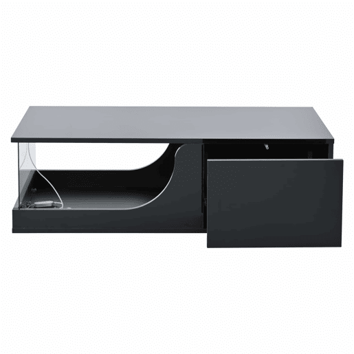 Mesa de centro 100 x 50 x 30 cm - Sofá com 2 gavetas, mesa de sala com LED e vidro temperado - Preto