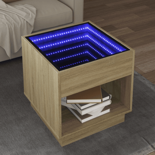 Mesa de Centro, Mesa baixa, luzes LED Infinity 50x50x50 cm carvalho sonoma