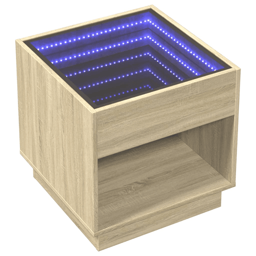 Mesa de Centro, Mesa baixa, luzes LED Infinity 50x50x50 cm carvalho sonoma