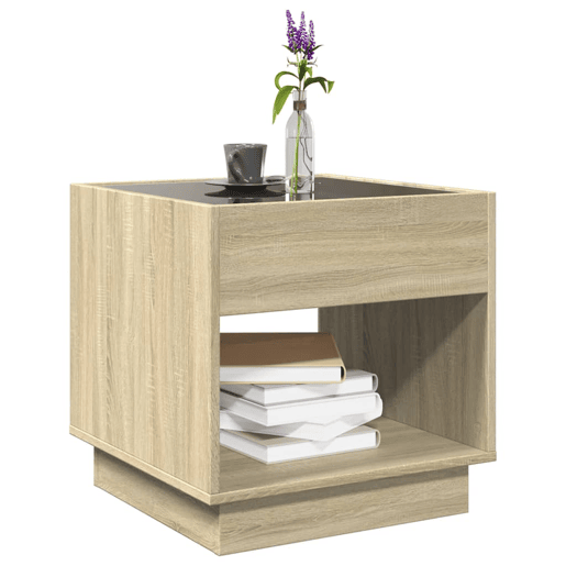 Mesa de Centro, Mesa baixa, luzes LED Infinity 50x50x50 cm carvalho sonoma