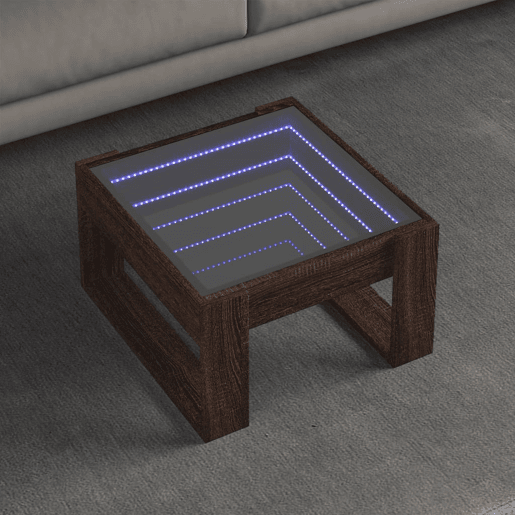 Mesa de Centro, Mesa baixa, luzes LED Infinity 50x53x30 cm carvalho castanho