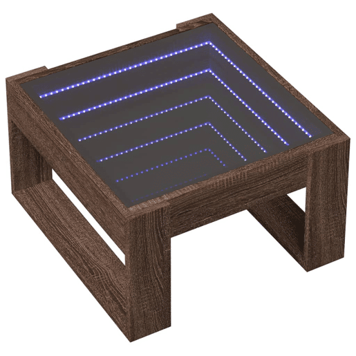 Mesa de Centro, Mesa baixa, luzes LED Infinity 50x53x30 cm carvalho castanho