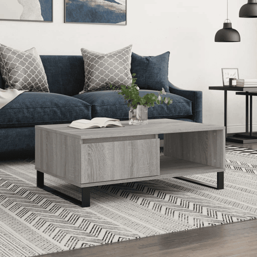 Mesa de Centro, Mesa baixa, 90x60x35 cm derivados de madeira cinzento sonoma