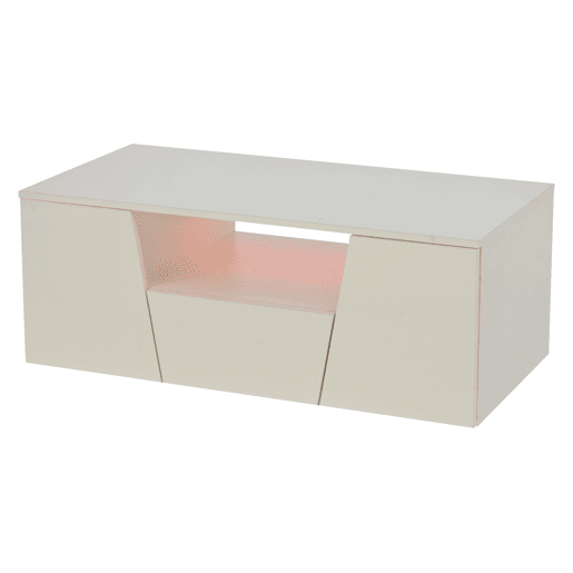 Mesa de centro 100x50x40 cm - Sofá com LED, 2 armários, 1 gaveta, design irregular - Branco