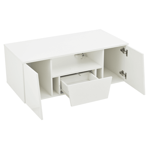 Mesa de centro 100x50x40 cm - Sofá com LED, 2 armários, 1 gaveta, design irregular - Branco