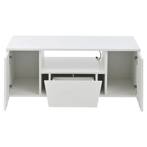 Mesa de centro 100x50x40 cm - Sofá com LED, 2 armários, 1 gaveta, design irregular - Branco