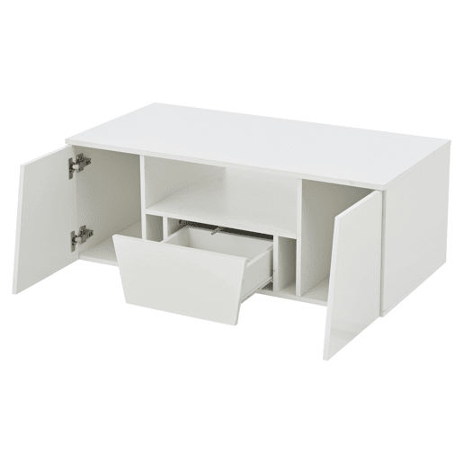 Mesa de centro 100x50x40 cm - Sofá com LED, 2 armários, 1 gaveta, design irregular - Branco