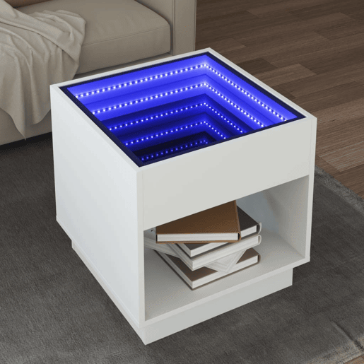 Mesa de Centro, Mesa baixa, luzes LED Infinity 50x50x50 cm branco