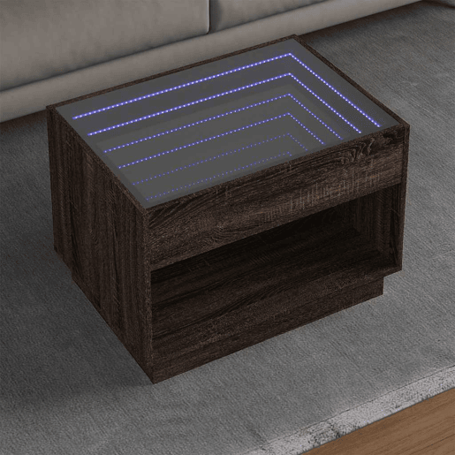 Mesa de Centro, Mesa baixa, luzes LED Infinity 70x50x50 cm carvalho castanho