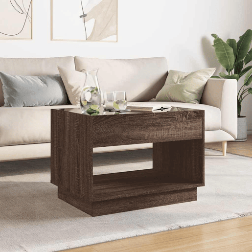 Mesa de Centro, Mesa baixa, luzes LED Infinity 70x50x50 cm carvalho castanho