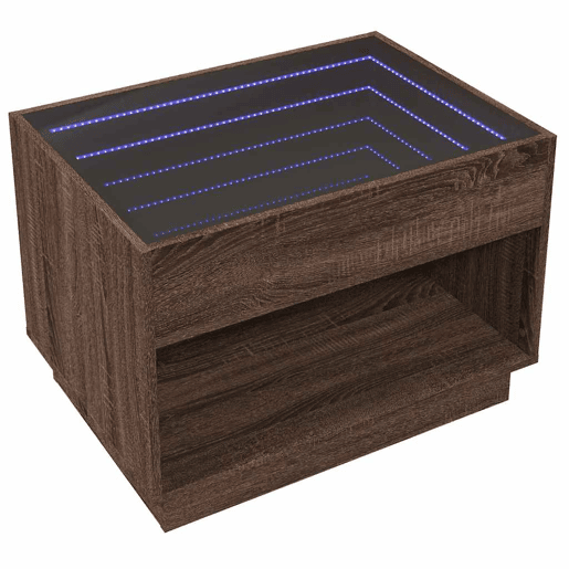 Mesa de Centro, Mesa baixa, luzes LED Infinity 70x50x50 cm carvalho castanho