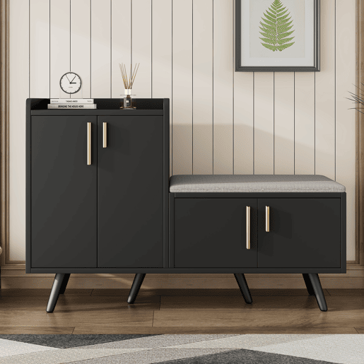Sapateira de painel de partículas com 4 portas,preto