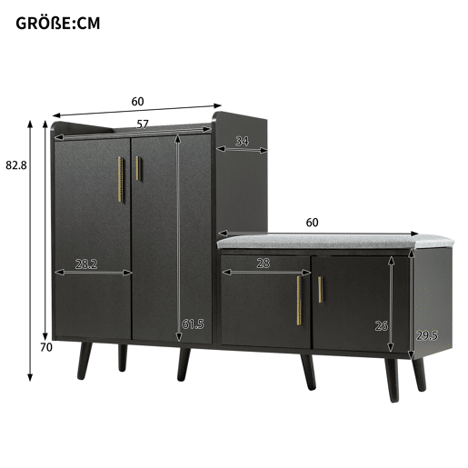 Sapateira de painel de partículas com 4 portas,preto