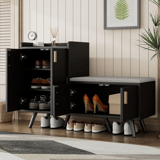 Sapateira de painel de partículas com 4 portas,preto