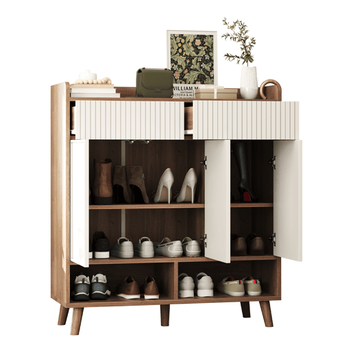 Sapateira de mdf com 3 portas,natural+branco