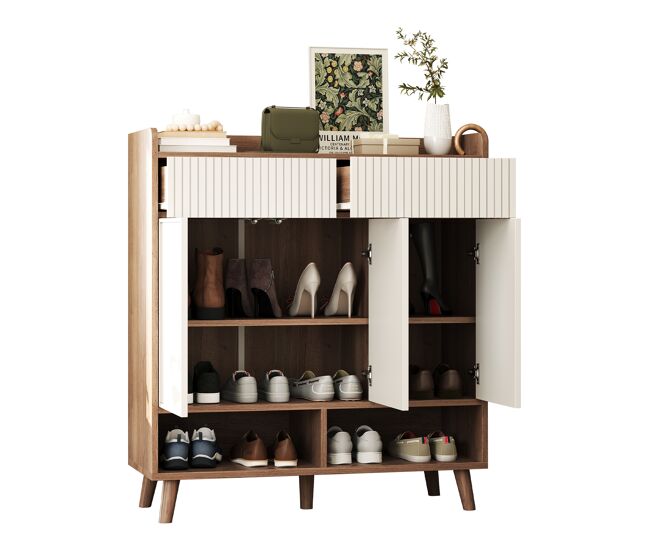 Zapatero de mdf con 3 puertas,natural+blanco