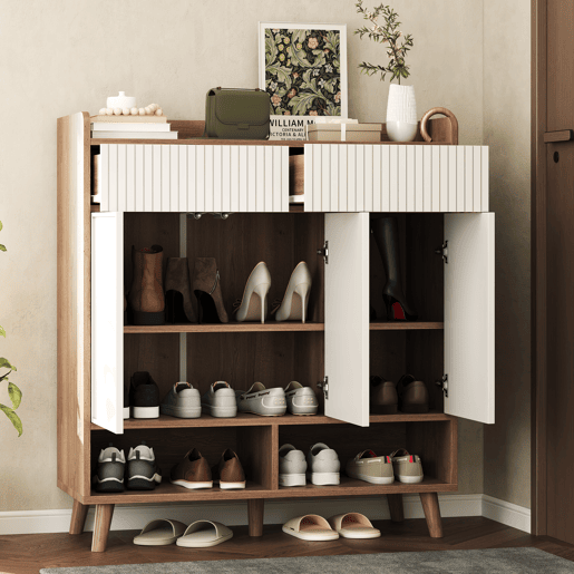Sapateira de mdf com 3 portas,natural+branco