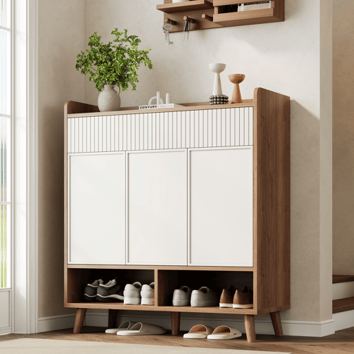 Sapateira de mdf com 3 portas,natural+branco