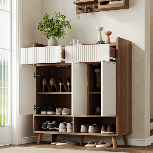 Sapateira de mdf com 3 portas,natural+branco