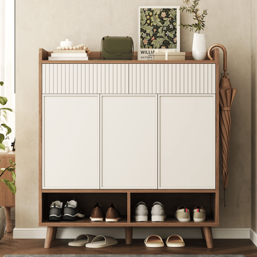Sapateira de mdf com 3 portas,natural+branco