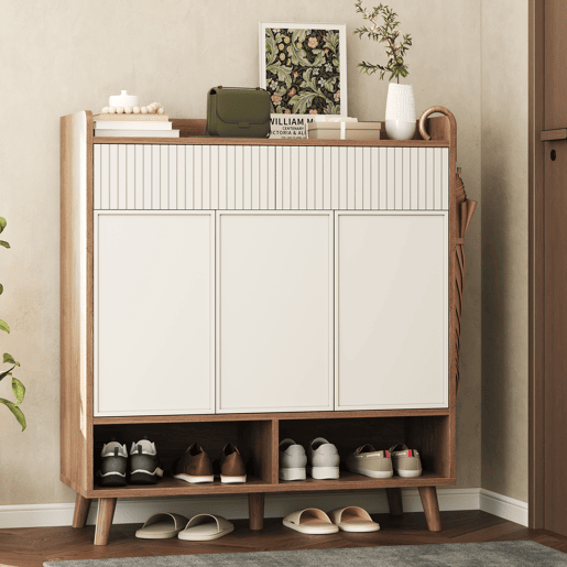 Sapateira de mdf com 3 portas,natural+branco
