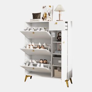 Sapateira de painel de partÃculas com 1 porta e 3 tabuleiros,branco