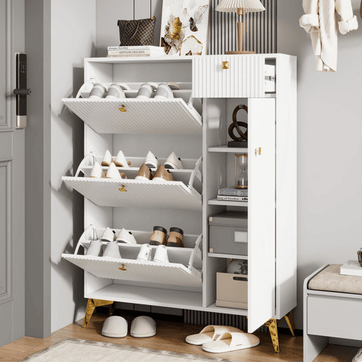 Sapateira de painel de partículas com 1 porta e 3 tabuleiros,branco