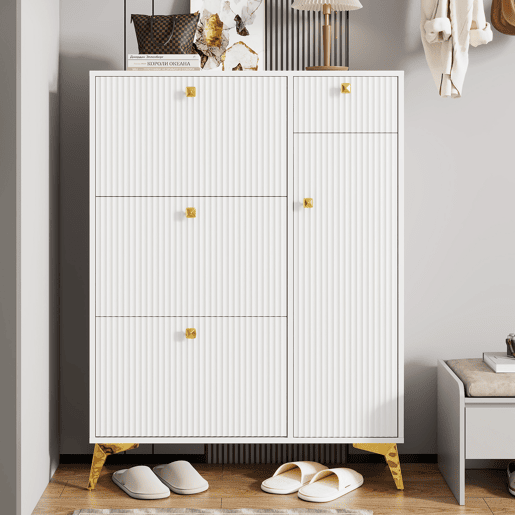 Sapateira de painel de partículas com 1 porta e 3 tabuleiros,branco