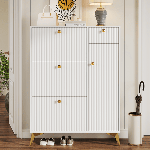Sapateira de painel de partículas com 1 porta e 3 tabuleiros,branco