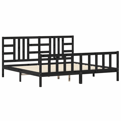 Estrutura de Cama de casal moderno com cabeceira 200x200 cm madeira maciça preto