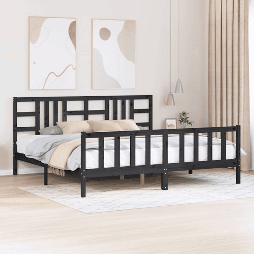 Estrutura de Cama de casal moderno com cabeceira 200x200 cm madeira maciça preto