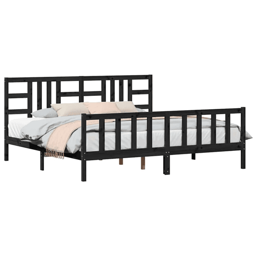 Estrutura de Cama de casal moderno com cabeceira 200x200 cm madeira maciça preto