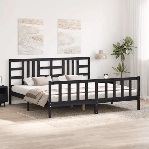 Estrutura de Cama de casal moderno com cabeceira 200x200 cm madeira maciça preto