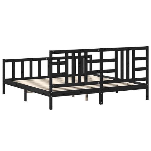 Estrutura de Cama de casal moderno com cabeceira 200x200 cm madeira maciça preto