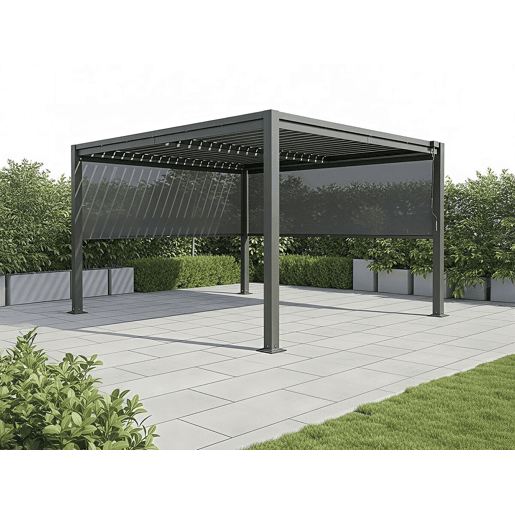 Pérgola bioclimática com 2 persianas de aço galvanizado Howard - 3 x 4 m - Cinza