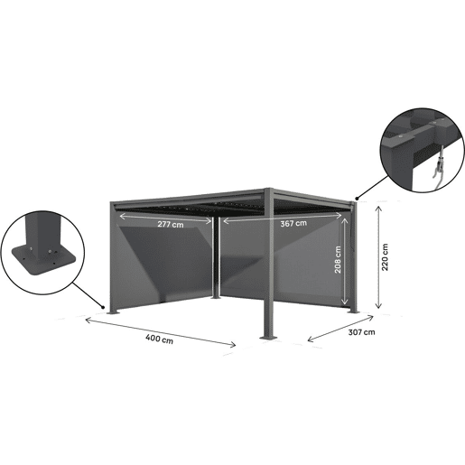 Pérgola bioclimática com 2 persianas de aço galvanizado Howard - 3 x 4 m - Cinza