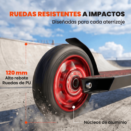SPORTNOW Trotinete Acrobática Trotinete Freestyle com Guiador 360° Rolamentos ABEC-9 Rodas de PU de 120 mm Estrutura de Alumínio Aço Antiderrapante para Adolescentes Adultos para Skatepark 66x47x81 cm Vermelho