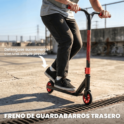 SPORTNOW Trotinete Acrobática Trotinete Freestyle com Guiador 360° Rolamentos ABEC-9 Rodas de PU de 120 mm Estrutura de Alumínio Aço Antiderrapante para Adolescentes Adultos para Skatepark 66x47x81 cm Vermelho