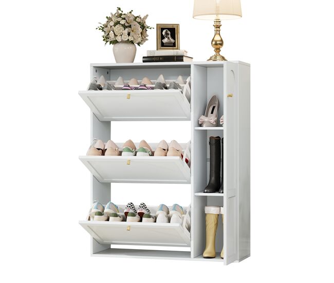 Zapatero de mdf con 1 puerta y 3 trampones,blanco