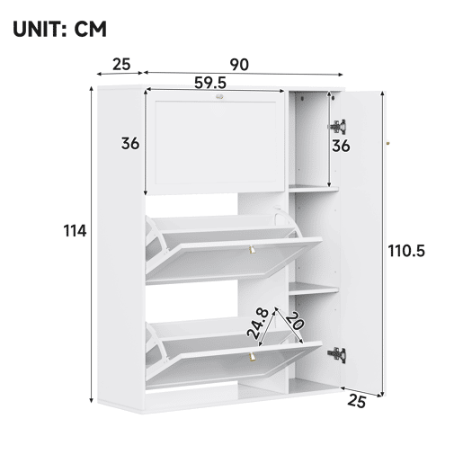 Sapateira de mdf com 1 porta e 3 tabuleiros,branco