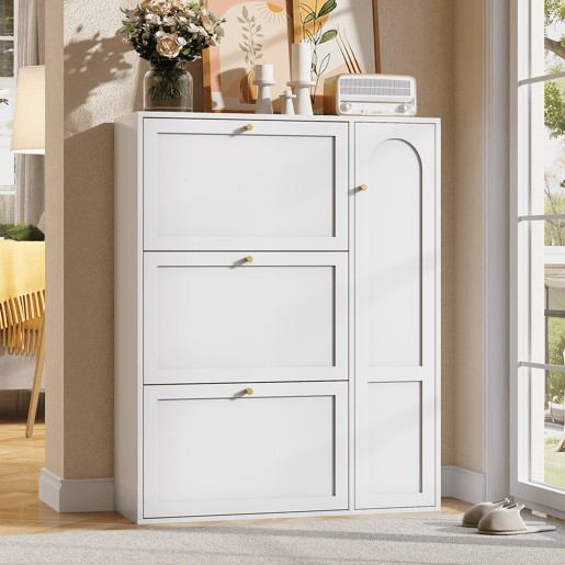 Sapateira de mdf com 1 porta e 3 tabuleiros,branco