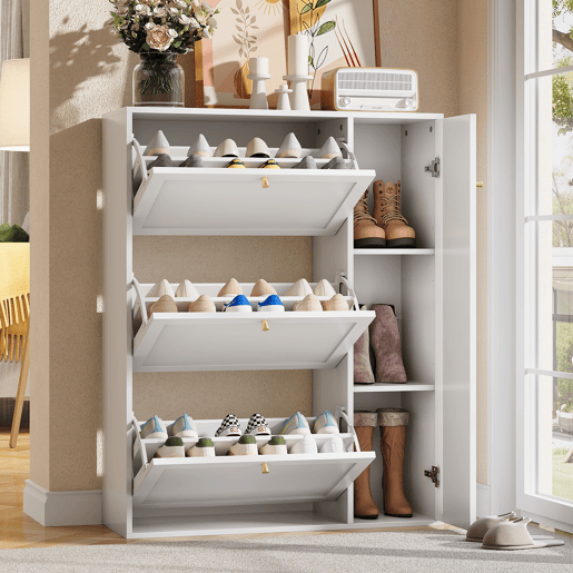 Sapateira de mdf com 1 porta e 3 tabuleiros,branco
