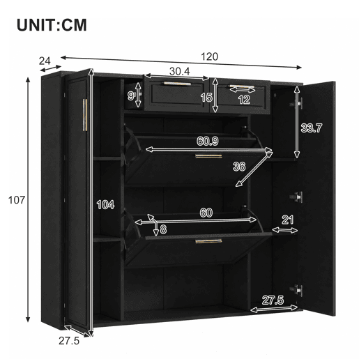 Sapateira de painel de partículas com 2 portas e 2 tabuleiros,preto