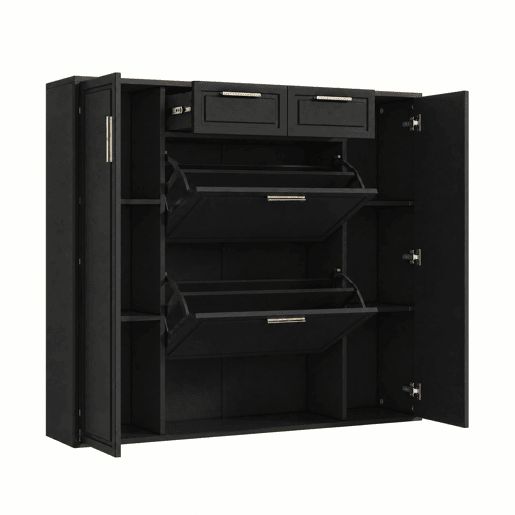 Sapateira de painel de partículas com 2 portas e 2 tabuleiros,preto
