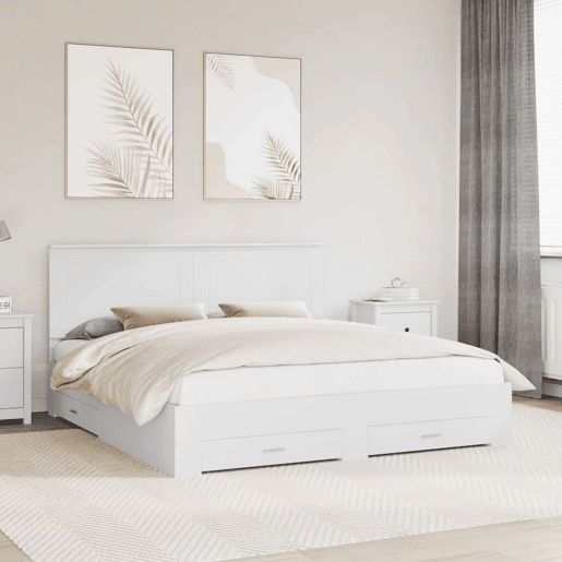 Estrutura De Cama De Casal Moderno - Branco 180 x 200 cm Madeira processada