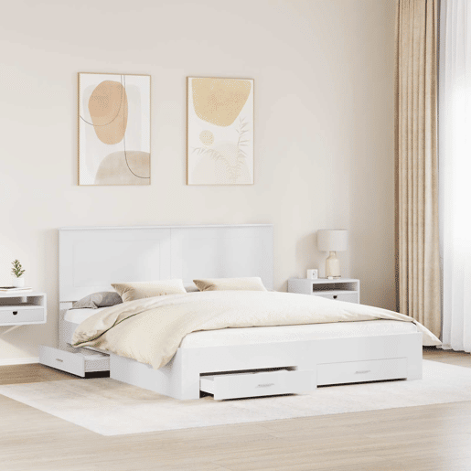 Estrutura De Cama De Casal Moderno - Branco 180 x 200 cm Madeira processada