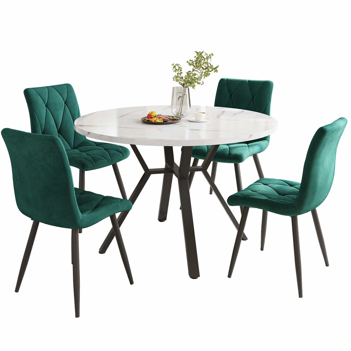Conjunto de mesas y sillas de comedor 100x100 Verde